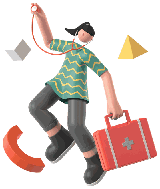 Illustration: Person mit Erste-Hilfe-Koffer